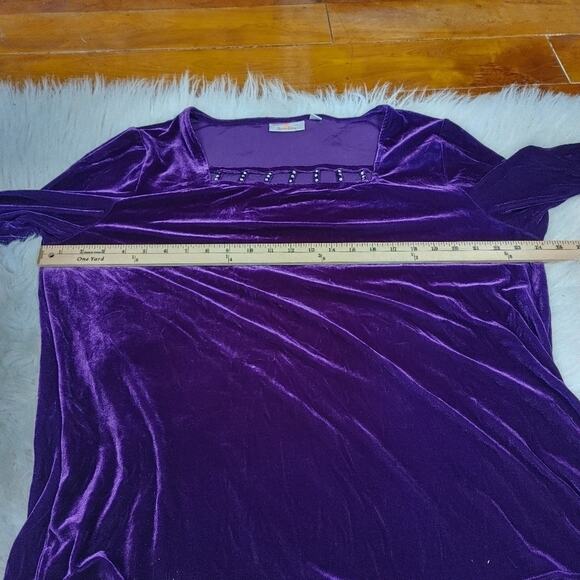 Quacker Factory Size XL Extra Large Purple Velvet Jewel Long Sleeve Fancy Blouse - Picture 2 of 12
